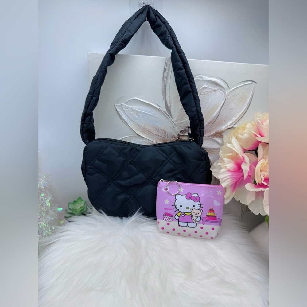 The Errands Grab & Go Quilted Nylon Handbag w/ Hello Kitty Coin wallet